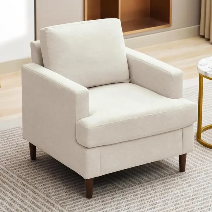 Fauteuil d'appoint de style mid-century, fauteuil moderne en tissu de lin pour salon, fauteuils d'ap