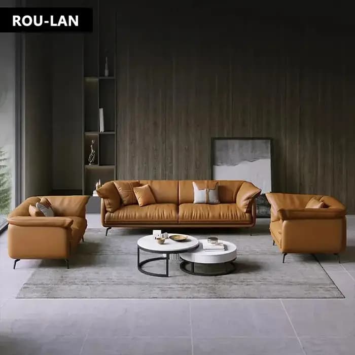 Canapé en cuir de salon minimaliste moderne, ensemble de meubles d'appartement, document personnalis