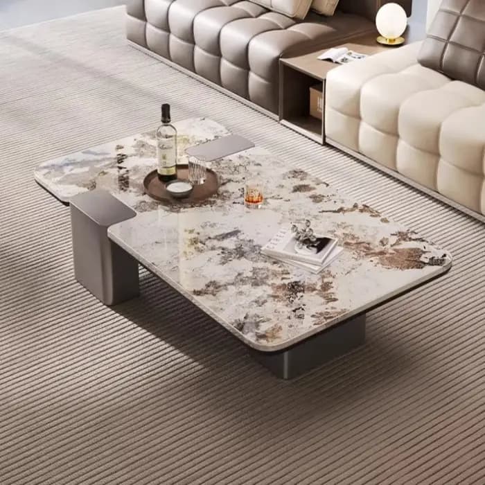 Table basse design rectangulaire moderne avec pieds en métal