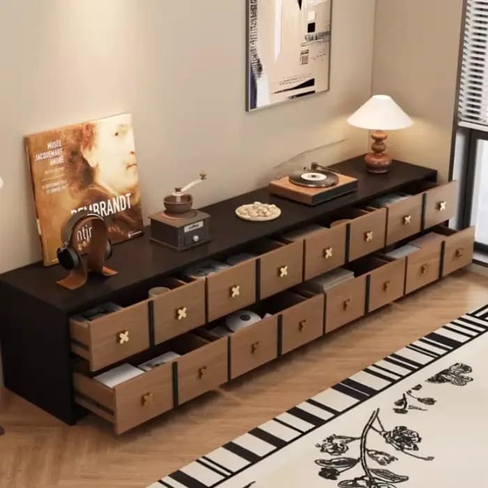 Meuble TV rétro 200 cm en bois brillant