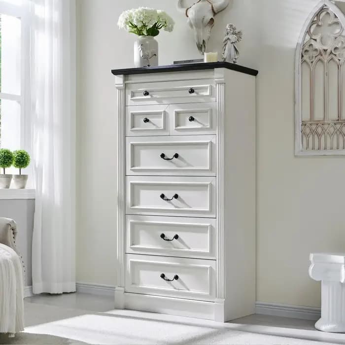Commode Farmhouse à 7 tiroirs, grande commode à colonne romaine de 57 po, chambre à coucher, couloir