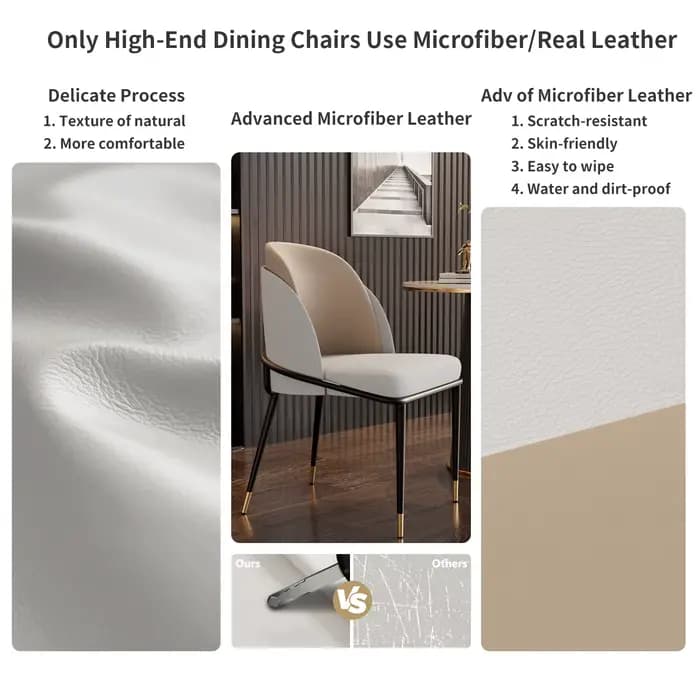 Ensemble de chaises de salle à manger rembourrées luxueuses, cuir de silicone microfibre, 2 couleurs