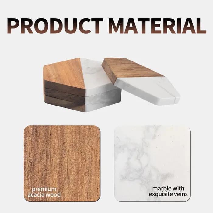 Tapis de tasse à thé Hexagonal en marbre et bois d'acacia