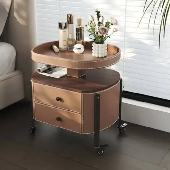 Table de chevet amovible élégante, beige et gris, avec rangement, style minimaliste, pour chambre à