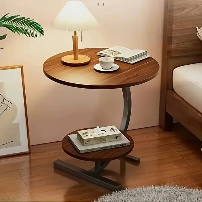 Table d'appoint ronde à plusieurs niveaux moderne – Table d'appoint de rangement à double couche pou