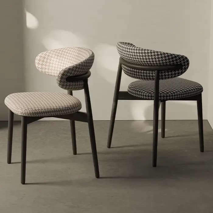 Chaise de salle à manger design rétro en bois massif, tabouret à dossier en tissu de style brochure