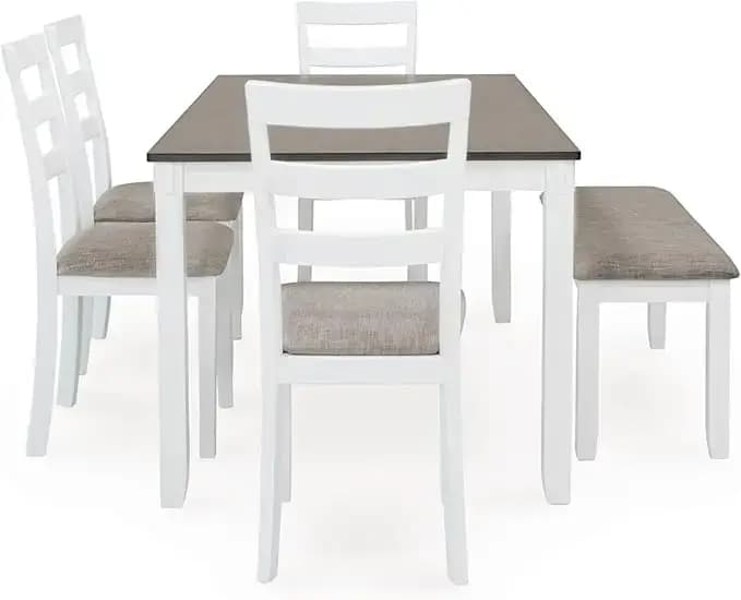 Table à manger de ferme moderne Signature Design par Ashley Stonehollow, chaises à pied et banc, bla
