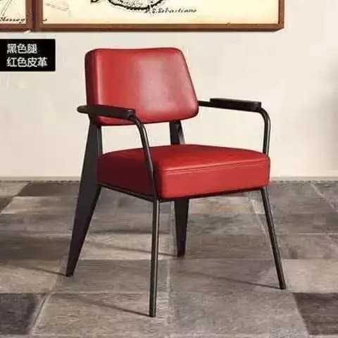 Chaise de salle à manger en fer forgé, style luxe léger, pour négociations, usage domestique, avec dossier en cuir, style café, chaise simple nordique avec accoudoirs, décontractée.