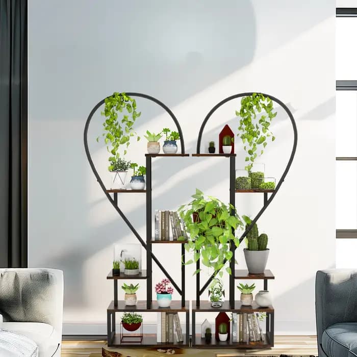 Étagère de rangement pour plantes hautes en forme de cœur, 6 niveaux en métal, support de jardin pou