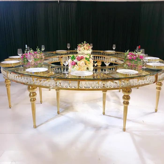 Serpentine Table Luxury glass top gold stainless steel wedding