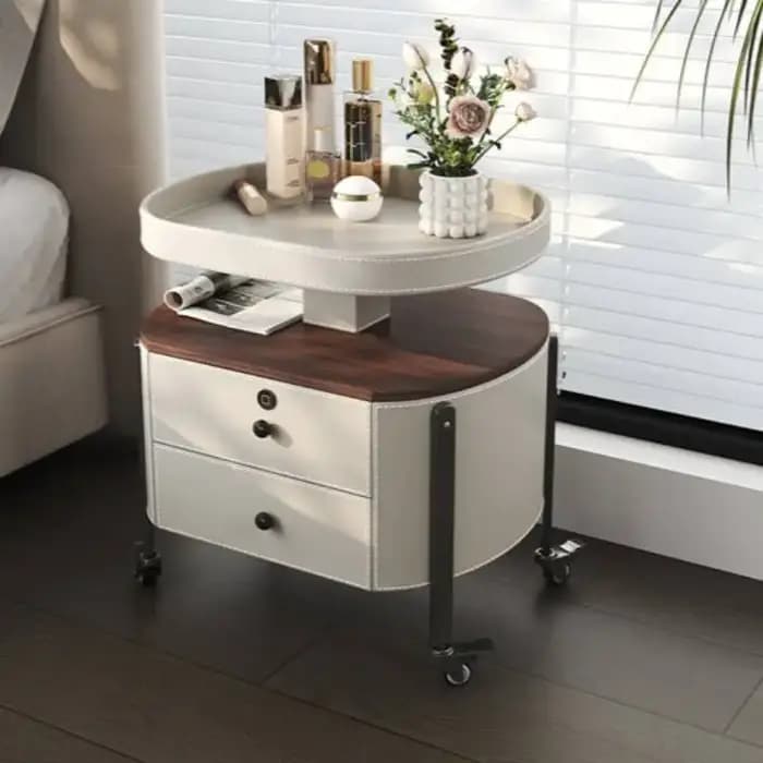 Table de chevet amovible élégante, beige et gris, avec rangement, style minimaliste, pour chambre à