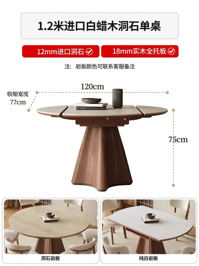 Table à manger extensible en bois, ronde, de luxe, style italien, avec 6 chaises, pliable, vintage,
