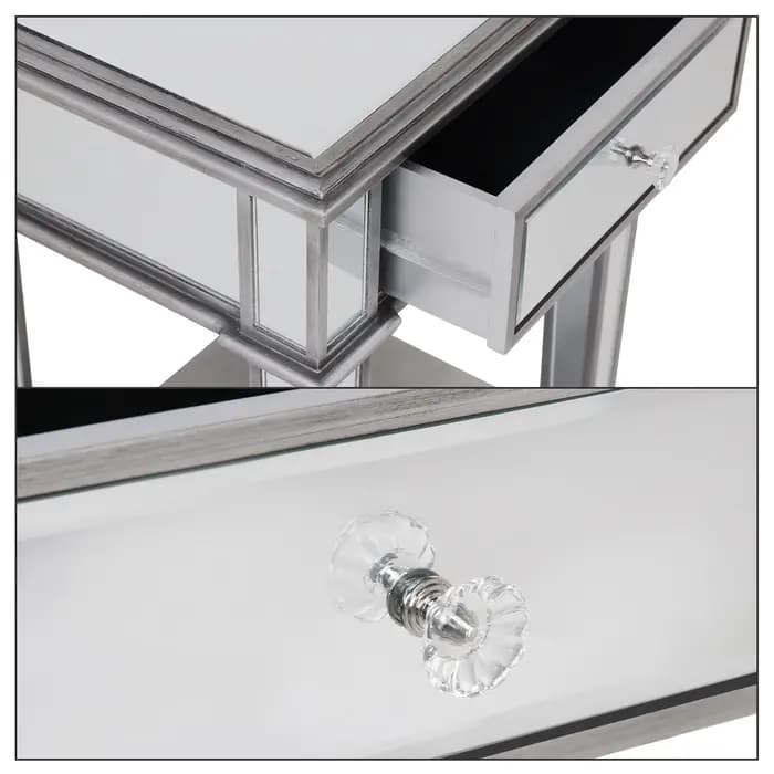 Table d'appoint miroir argentée pour salon chambre, 2 niveaux, côté canapé, armoire de chevet, table