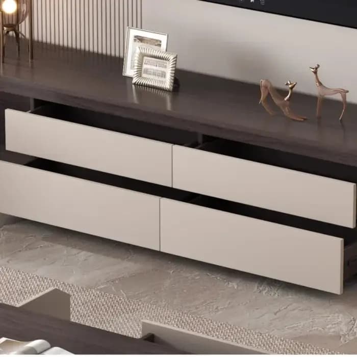 Meuble TV de salon, style moderne du milieu du XXe siècle, table TV de luxe, centre de divertissement à domicile, support pour meuble de rangement.