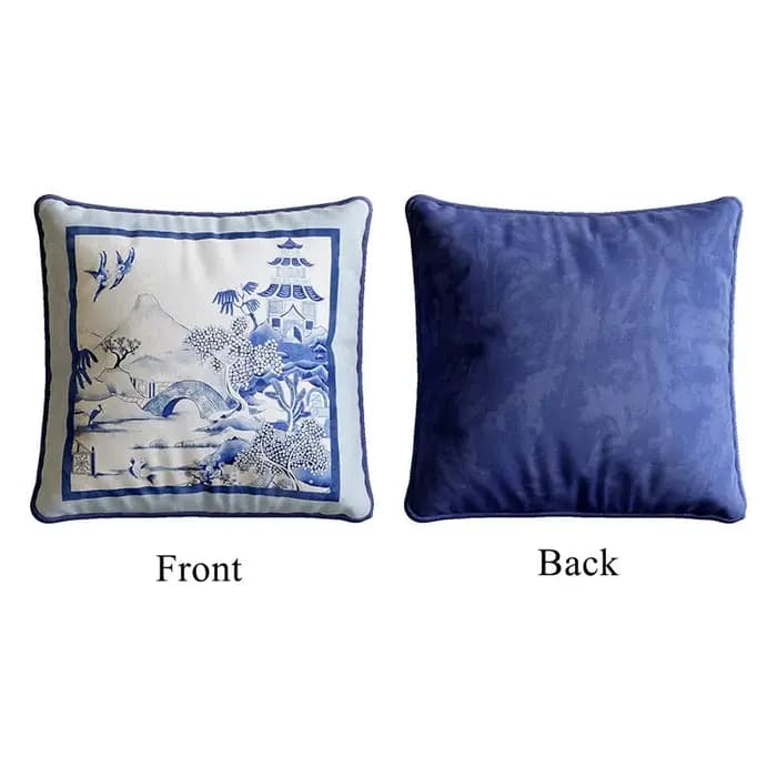 Housses de coussin décoratives Chinoiserie 18 pouces, bleues, motif paysage asiatique vintage, pour