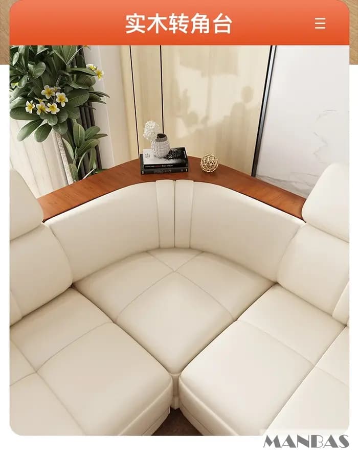 Ensemble de canapé sectionnel élégant en cuir véritable avec porte-gobelets