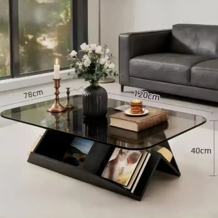 Table basse de rangement en verre