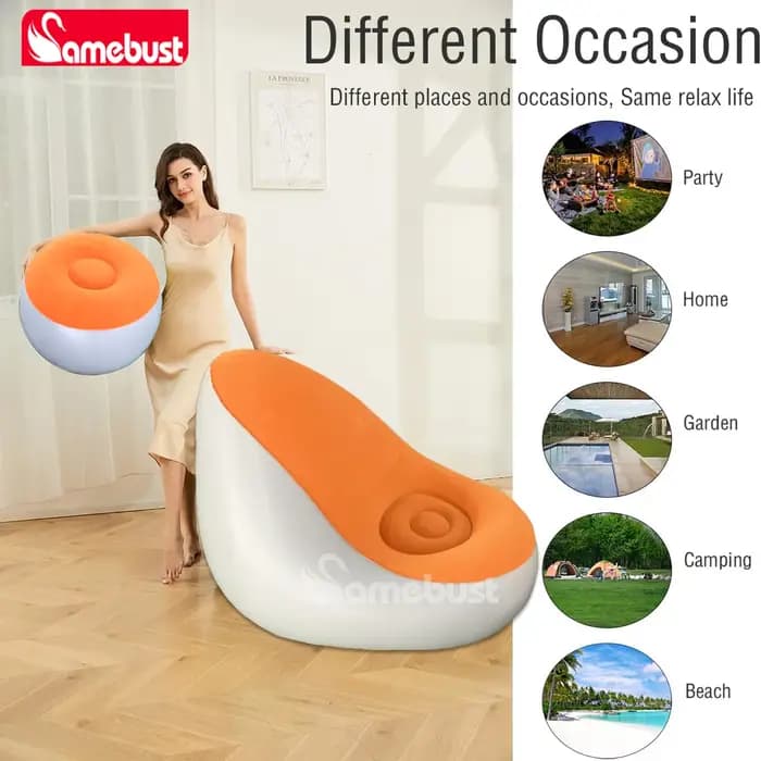 Canapé gonflable Camebust - Surface floquée, repose-pieds en PVC de haute qualité, gonflage rapide,