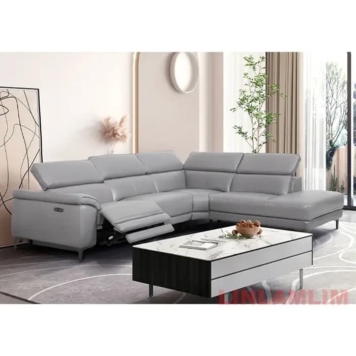 Linlamlim Canapé sectionnel inclinable électrique moderne en forme de L – Ensemble de canapés de salon en cuir véritable avec appui-tête réglables