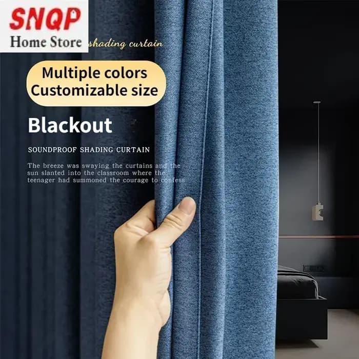 Rideaux occultants bleus en coton et lin double face sur mesure pour salon, chambre de luxe, hôtel,