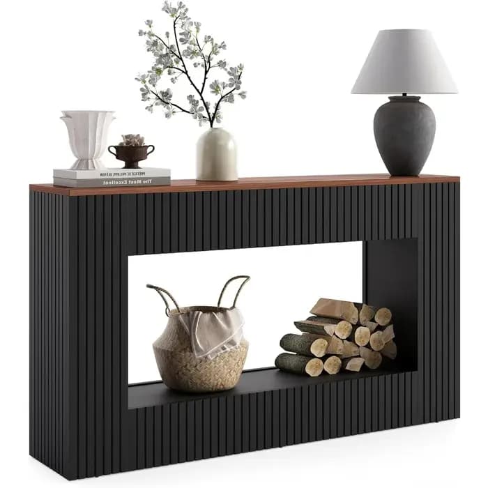 Table console noire pour entrée, table de canapé de ferme longue et étroite de 55 pouces avec rangem