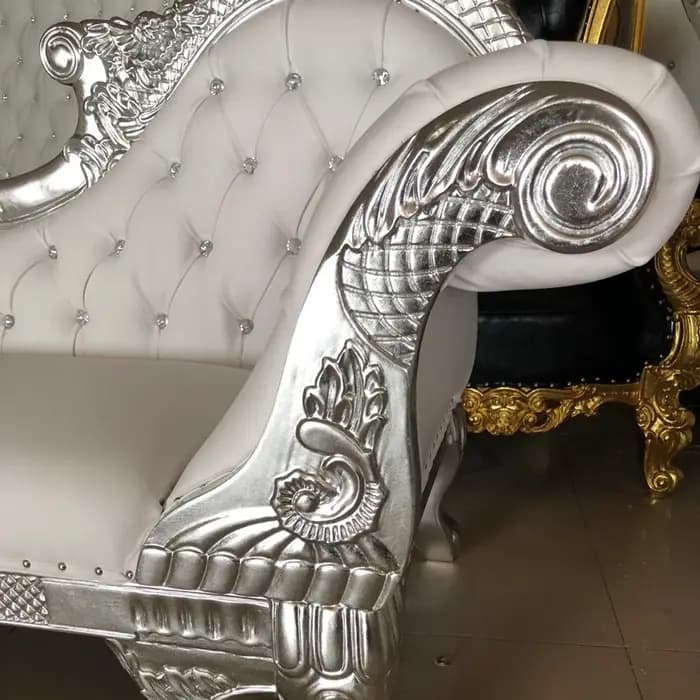 Canapé trône en bois sculpté en argent pour mariage Royal