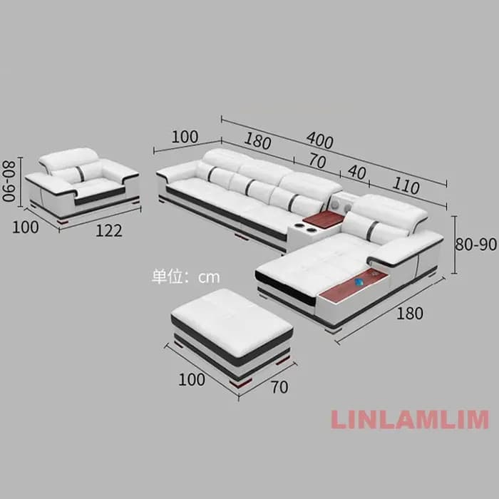 Canapé sectionnel moderne en forme de U avec chaise