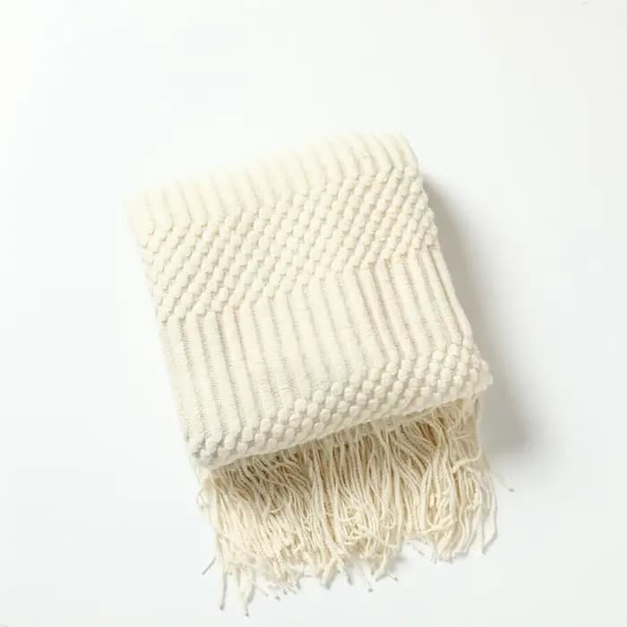 Blanc Boho jeter couvertures texturées grandes