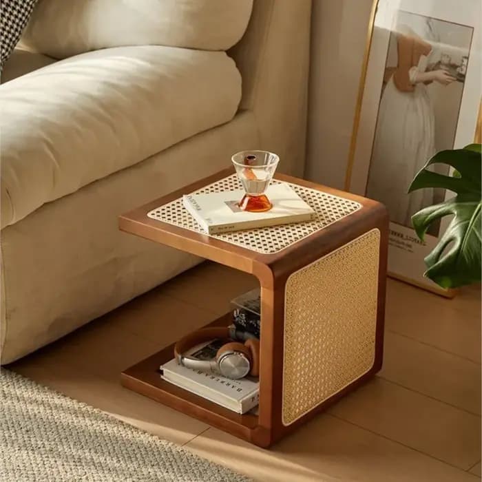 Table d'appoint en rotin et bois massif de Style Wabi-sabi, balcon japonais, fenêtre, canapé, petite