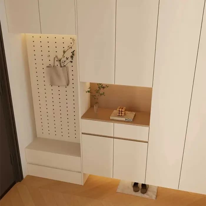 Armoire à chaussures d'entrée en bois crème