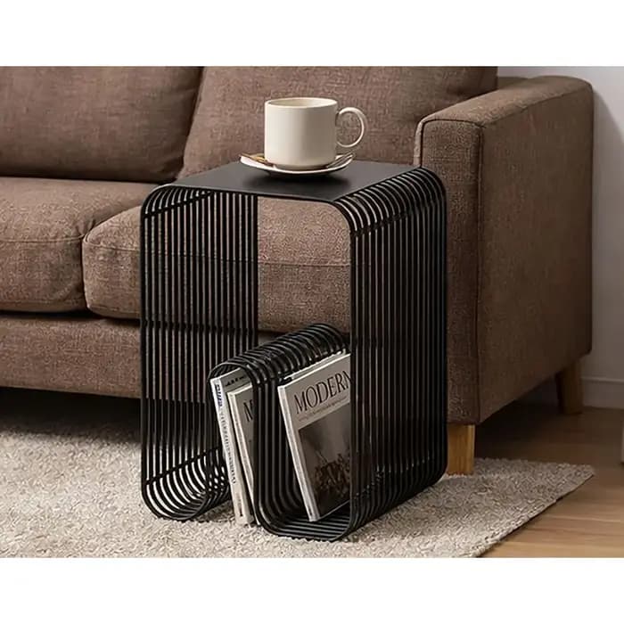 Table basse moderne minimaliste en métal avec rangement et porte-revues