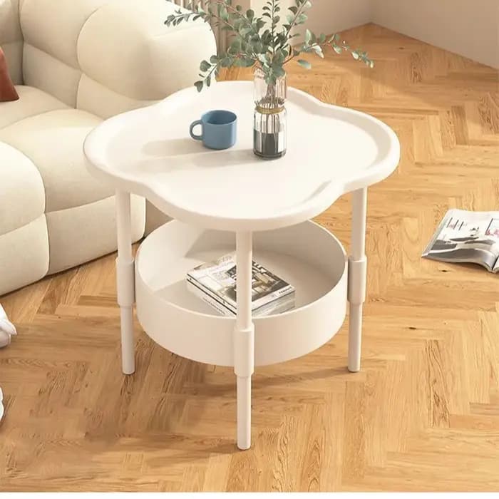Table d'appoint à 2 niveaux en forme de nuage avec étagère de rangement