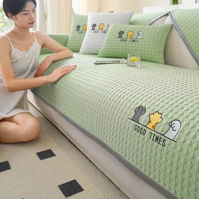 Nouvelle Housse de Canapé Anti-Dérapante en Tissu Solide pour Salon