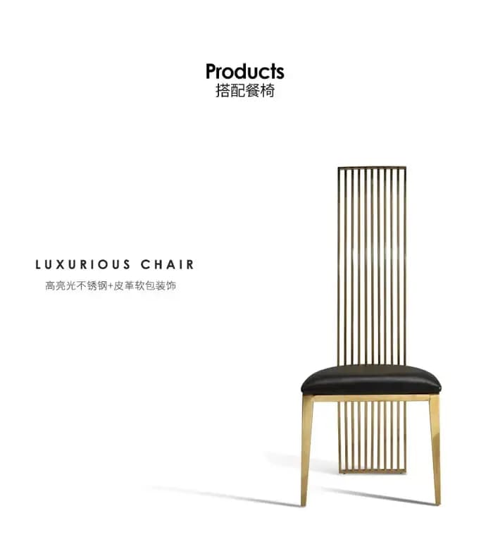 Linlamlim-Ensemble de table à manger en marbre avec cadre en acier inoxydable doré