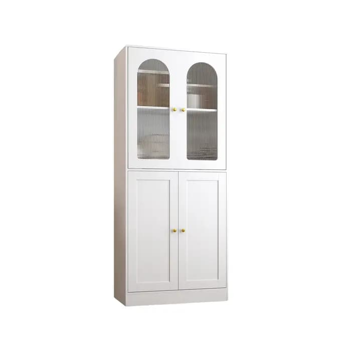 Blanc 4 portes salon affichage armoire de rangement cannelé porte en verre bibliothèque 1.8m étagère en bois moderne meubles de maison armoires