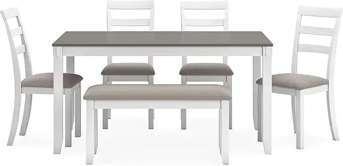 Table à manger de ferme moderne Signature Design par Ashley Stonehollow, chaises à pied et banc, bla
