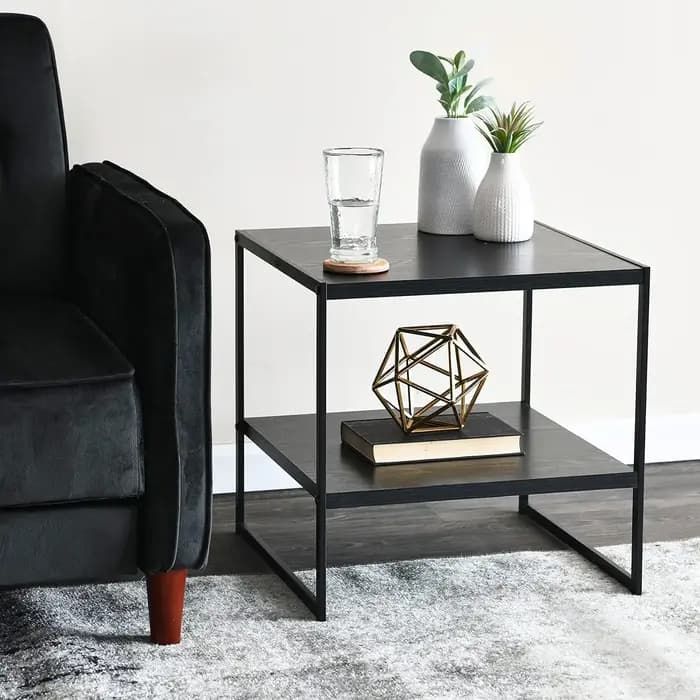 Essentials Jamestown Table d'appoint carrée avec étagère de rangement grain de bois de chêne noir et