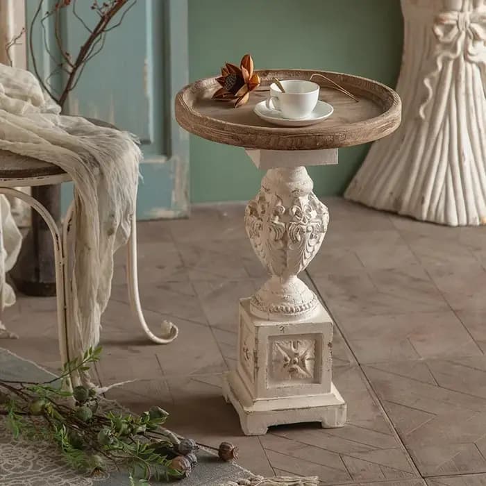 Français rétro bois massif Mini balcon loisirs canapé Table d'appoint salon créatif sculpté Table d'