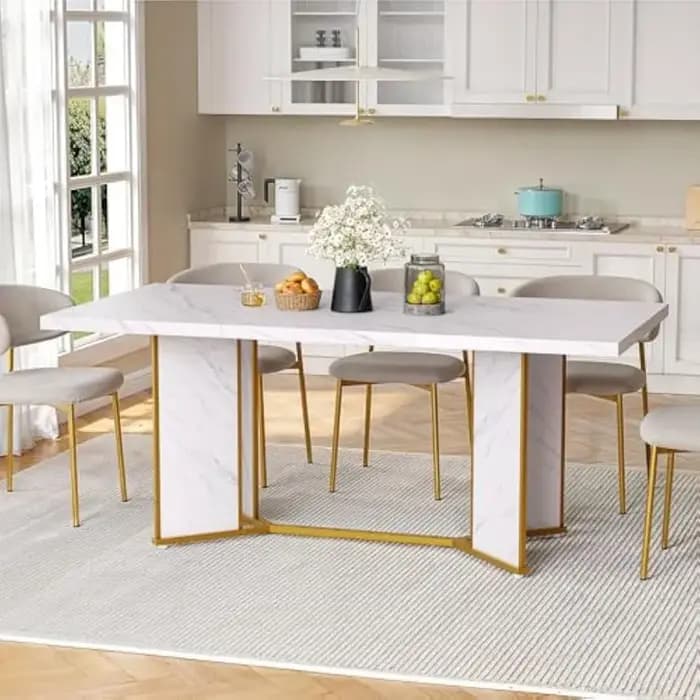 Table à manger rectangulaire de 71 pouces pour 6 à 8 personnes, table de cuisine en bois de marbre b