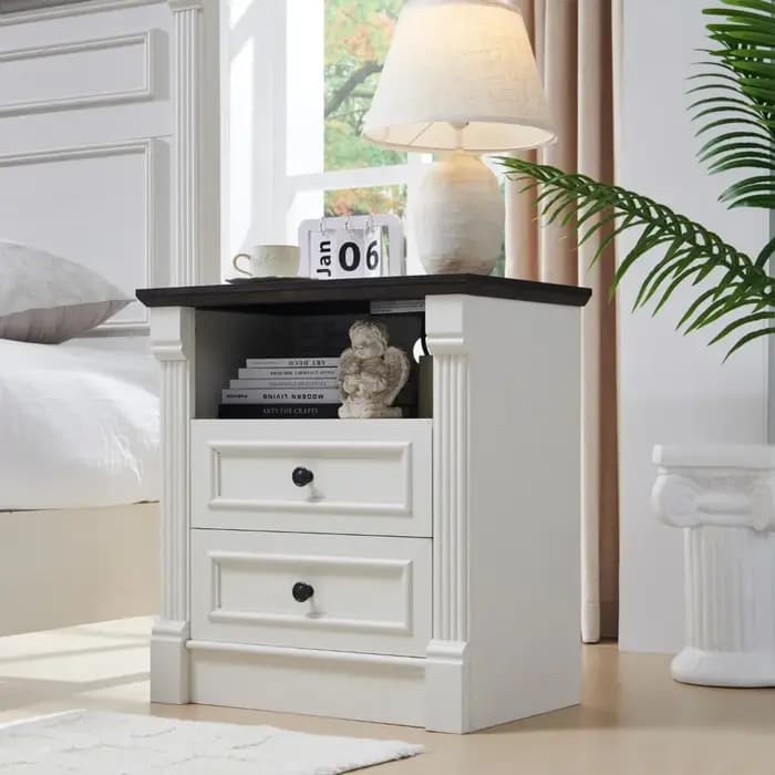 Commode à 2 tiroirs de 26 po de hauteur pour chambre à coucher, grande table de chevet de style farm