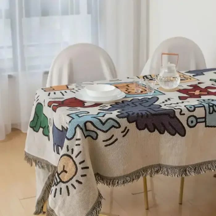 Serviette de canapé à bord de pompon coloré Graffiti