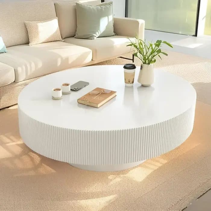 Table basse ronde best-seller pour salon, table centrale moderne en bois, table d'appoint cannelée m