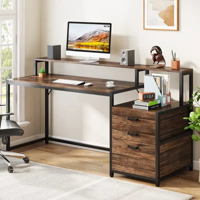 Tribesigns-Bureau d'ordinateur ergonomique avec support de moniteur, table d'ordinateur industrielle