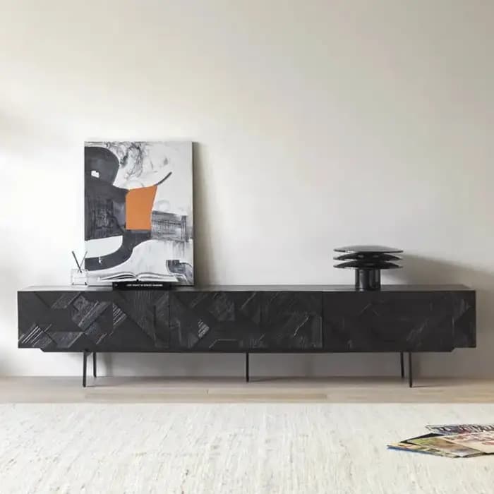 Support tiroirs meuble Tv décoration noir foncé design chambre