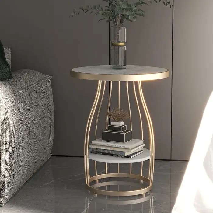 Table basse ronde en pierre frittée, Table d'appoint de luxe résistante aux taches pour canapé, Tabl