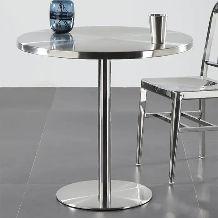 Table de Salle à Manger Ronde en Acier Inoxydable, Mobilier d'Extérieur pour la Maison, Mobile, Simp