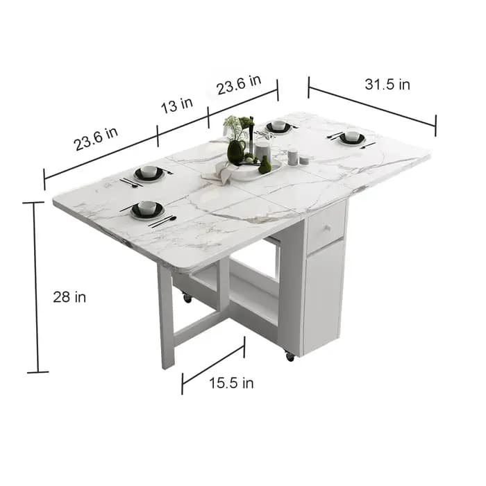 Table à manger et chaises pliantes, meubles multifonctions, rectangulaires, mobiles, blancs, à la mo