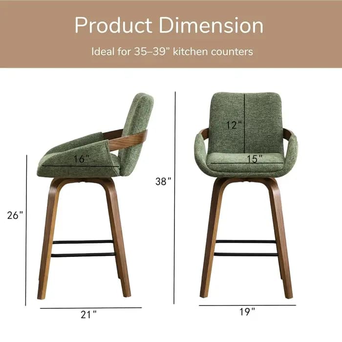 Ensemble de 2 tabourets de bar pivotants à hauteur de comptoir, tabourets de comptoir en tissu de li