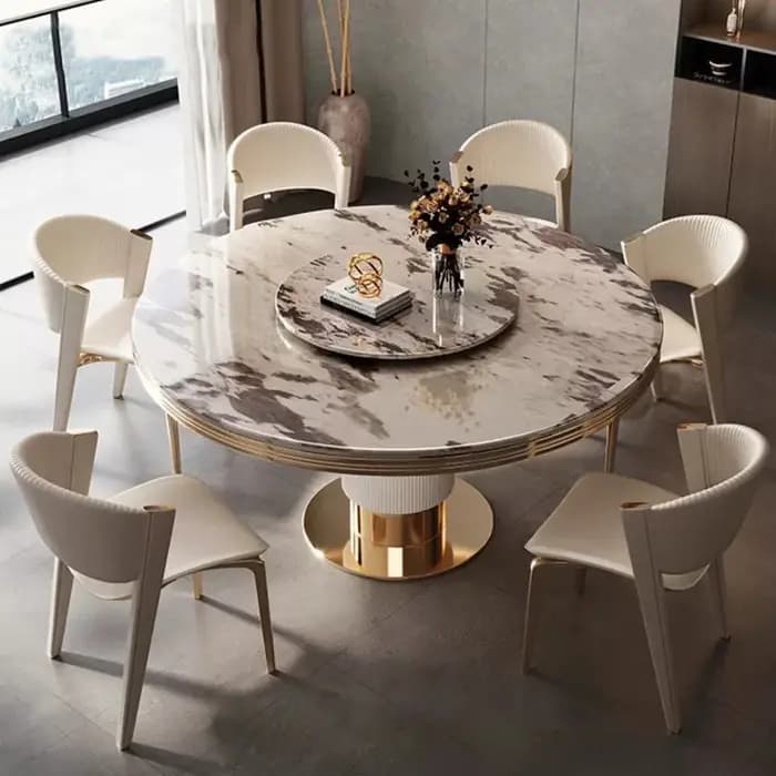 Table à manger ronde et chaise en marbre pour restaurant moderne