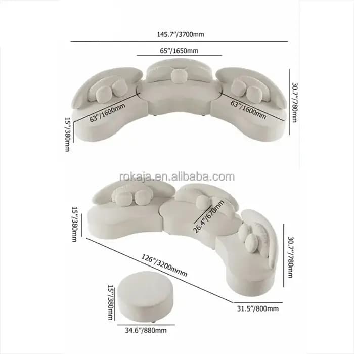 Canapé en tissu velours semi-circulaire